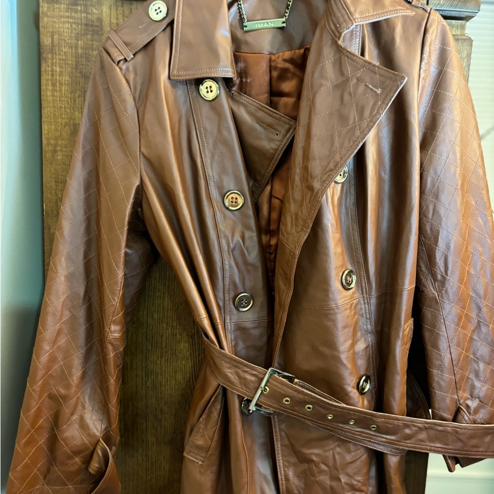 Iman cognac leather coat